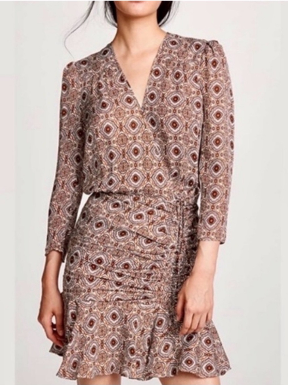 Veronica Beard Brown Print Alamo Silk Tie Dress 4